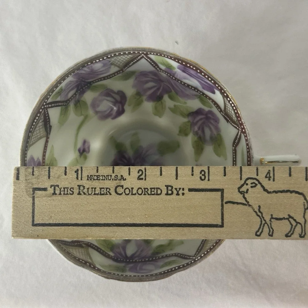Antique‎ Nippon Hand Painted Teacup Saucer Duo Purple Rose Moriage 1911 Morimura